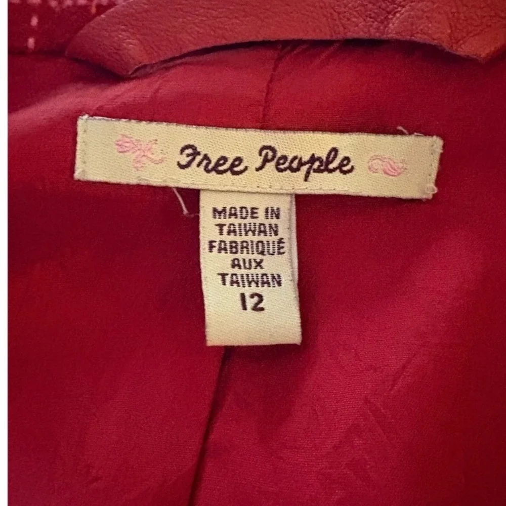 Free People Red Plaid Blazer Jacket‎ Leather Buckle Waist Women's Size 12